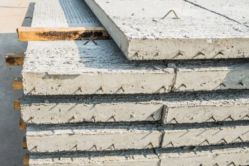 Precast concrete slabs staged on site ahead of installation