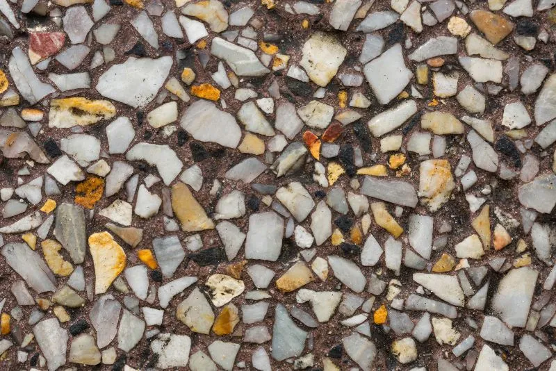 Close-up of an exposed aggregate concrete surface texture
