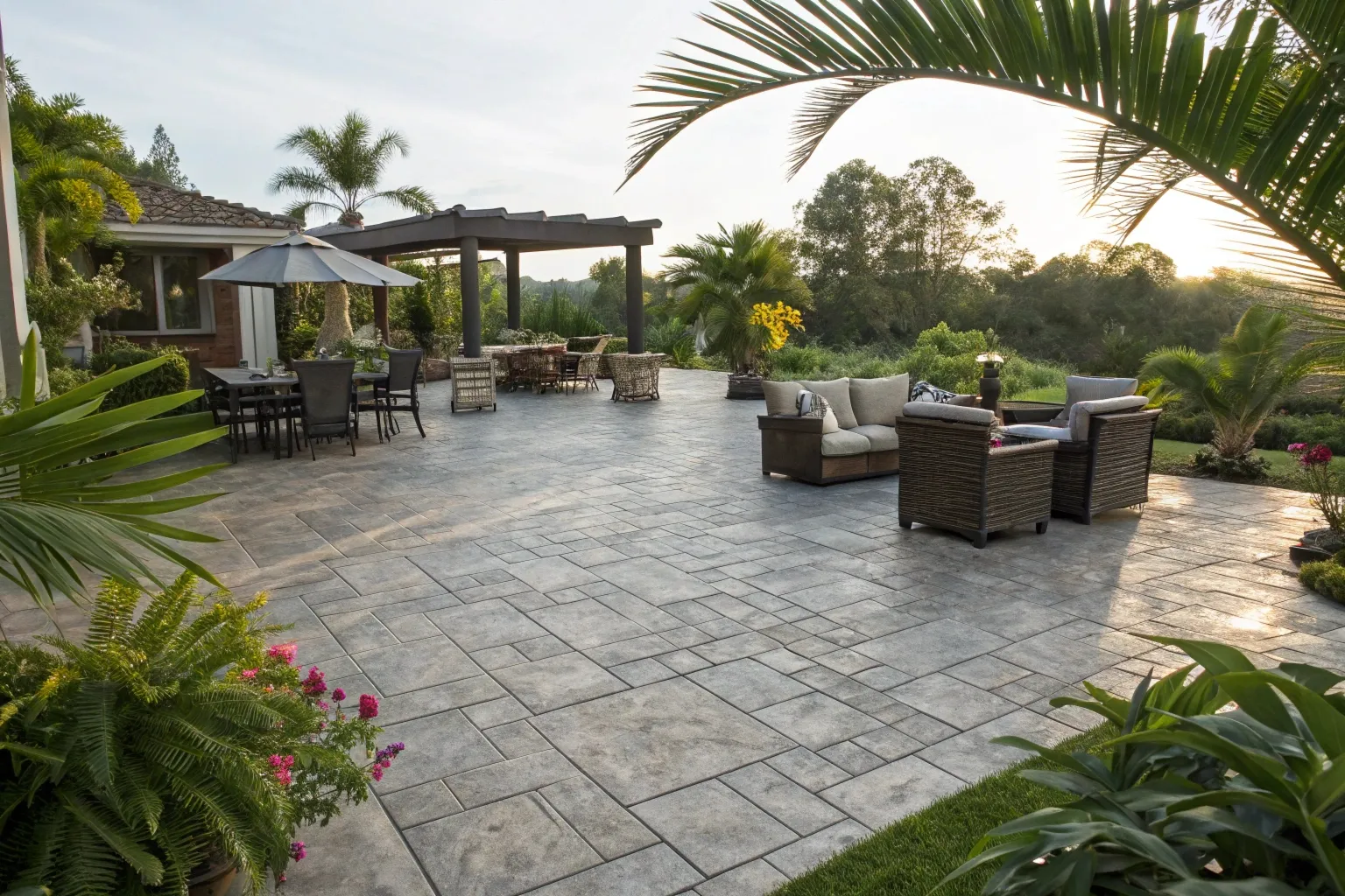Well-maintained stamped concrete entertaining area at a Gold Coast home