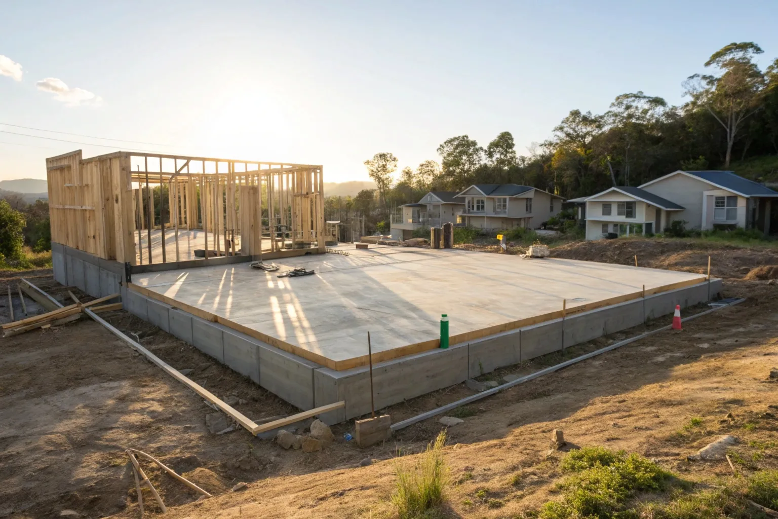 New home under construction on Gold Coast concrete slab foundation