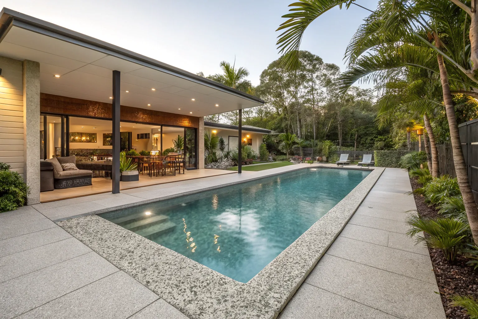 Modern residential concrete pool surround at a Gold Coast home