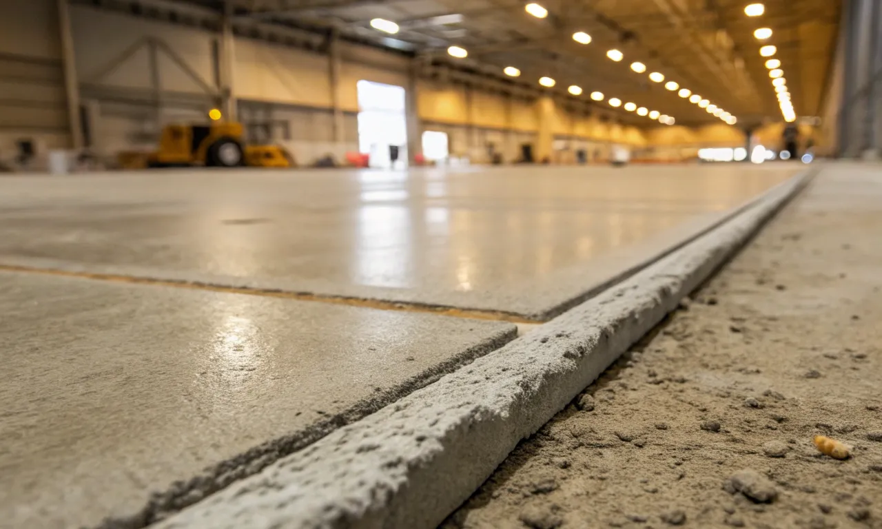 Freshly cut expansion joint in a curing concrete driveway slab