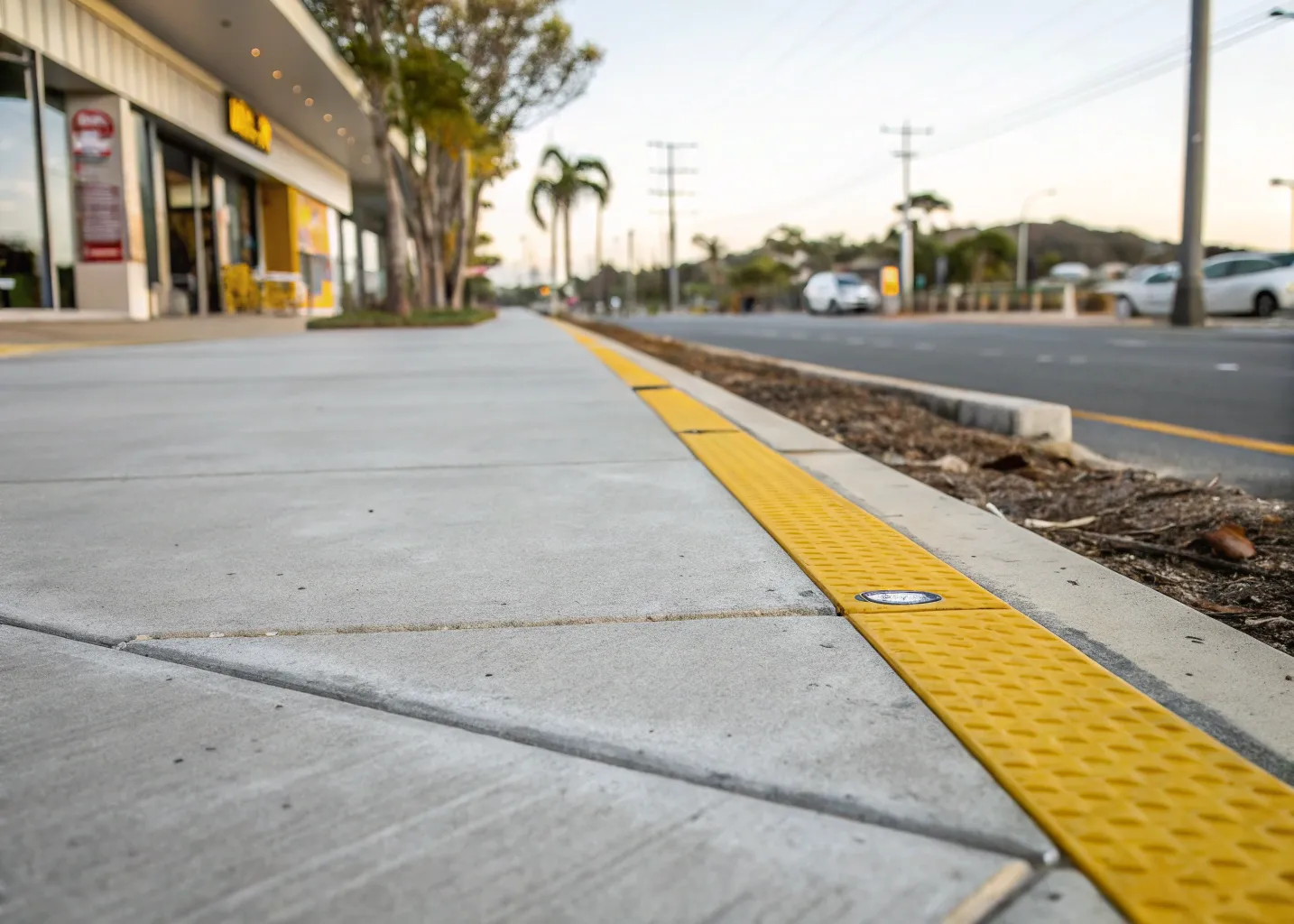 Freshly poured concrete footpath outside a Gold Coast commercial property