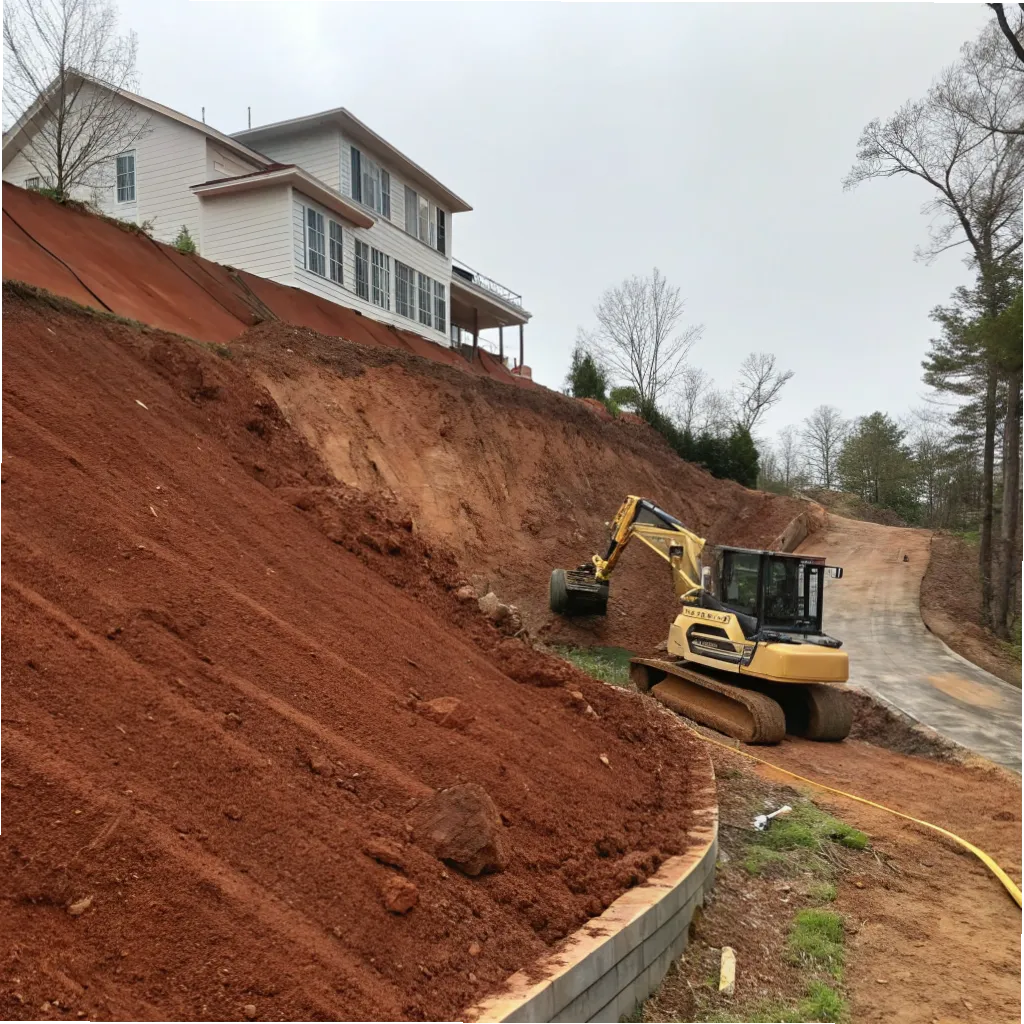 Cut and fill earthworks reshaping a sloped Gold Coast block ahead of retaining wall construction