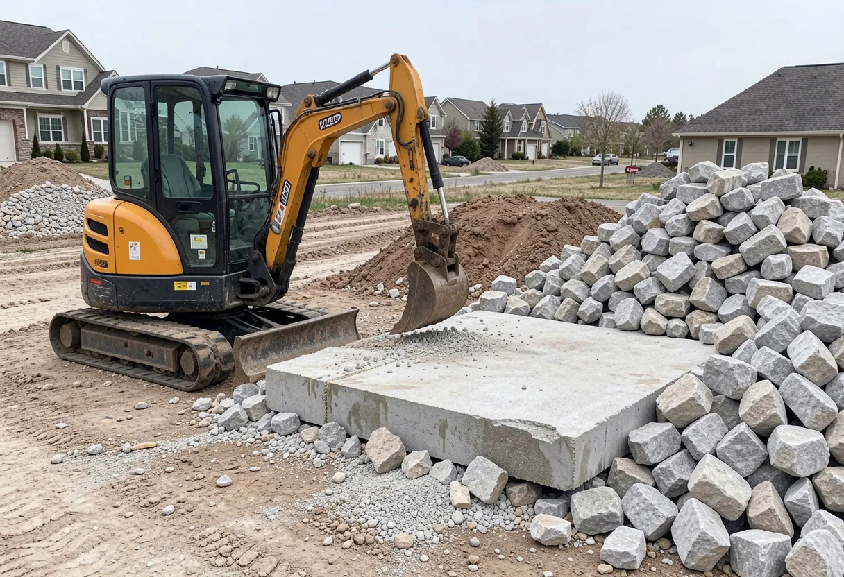 large concrete slab on a residential demolition site
