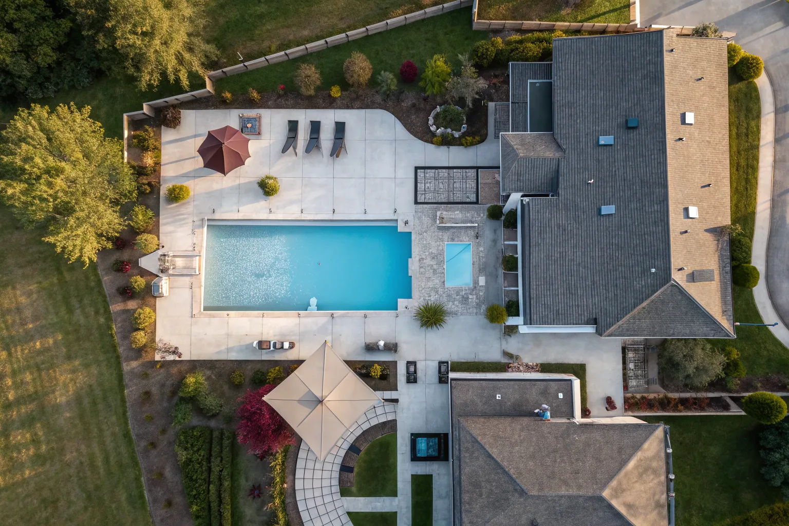 Overhead view of a large residential concrete pour in progress