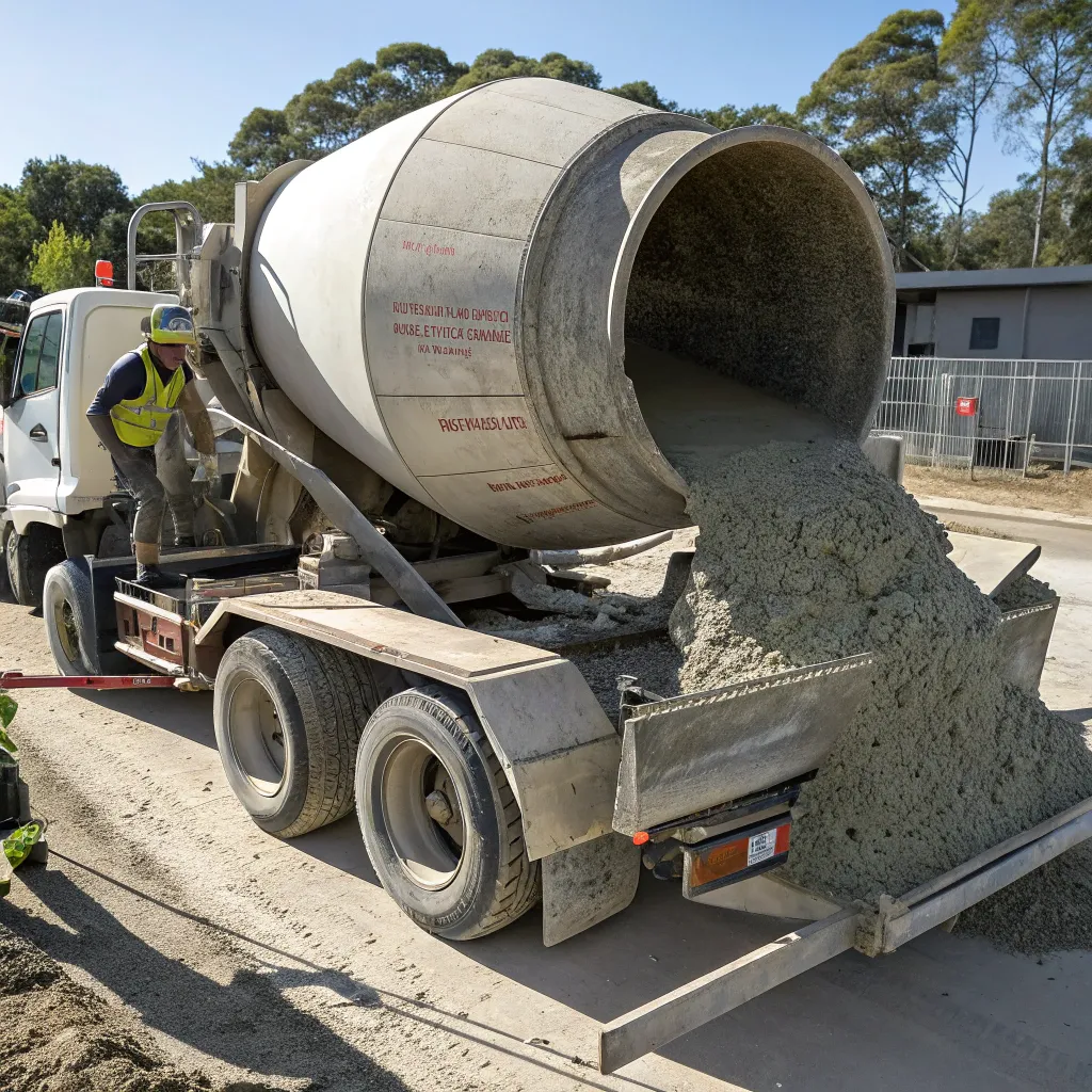 Ready mix concrete truck drum in motion on a Gold Coast delivery