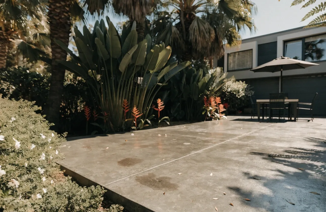 Large smooth concrete entertaining slab built to handle Gold Coast heat and rain