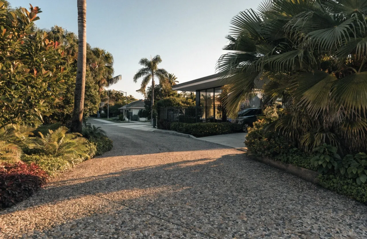 Exposed aggregate concrete driveway at a residential property in Burleigh Waters Gold Coast