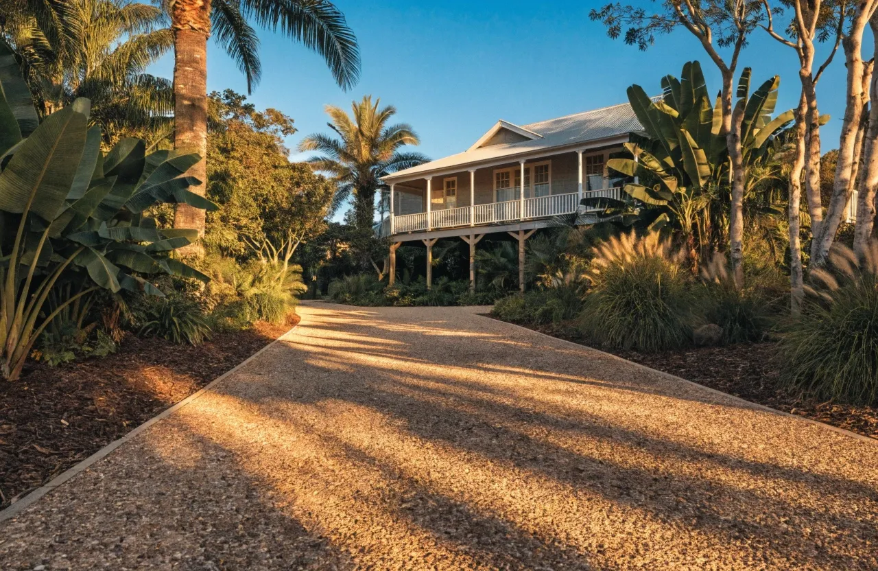 Exposed aggregate concrete driveway at a home in Burleigh Heads