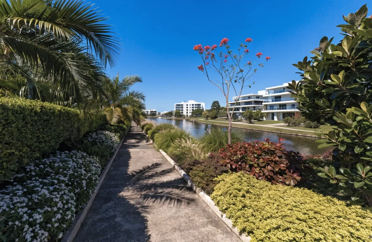Concrete pathway at a canal estate property in Burleigh Waters Gold Coast
