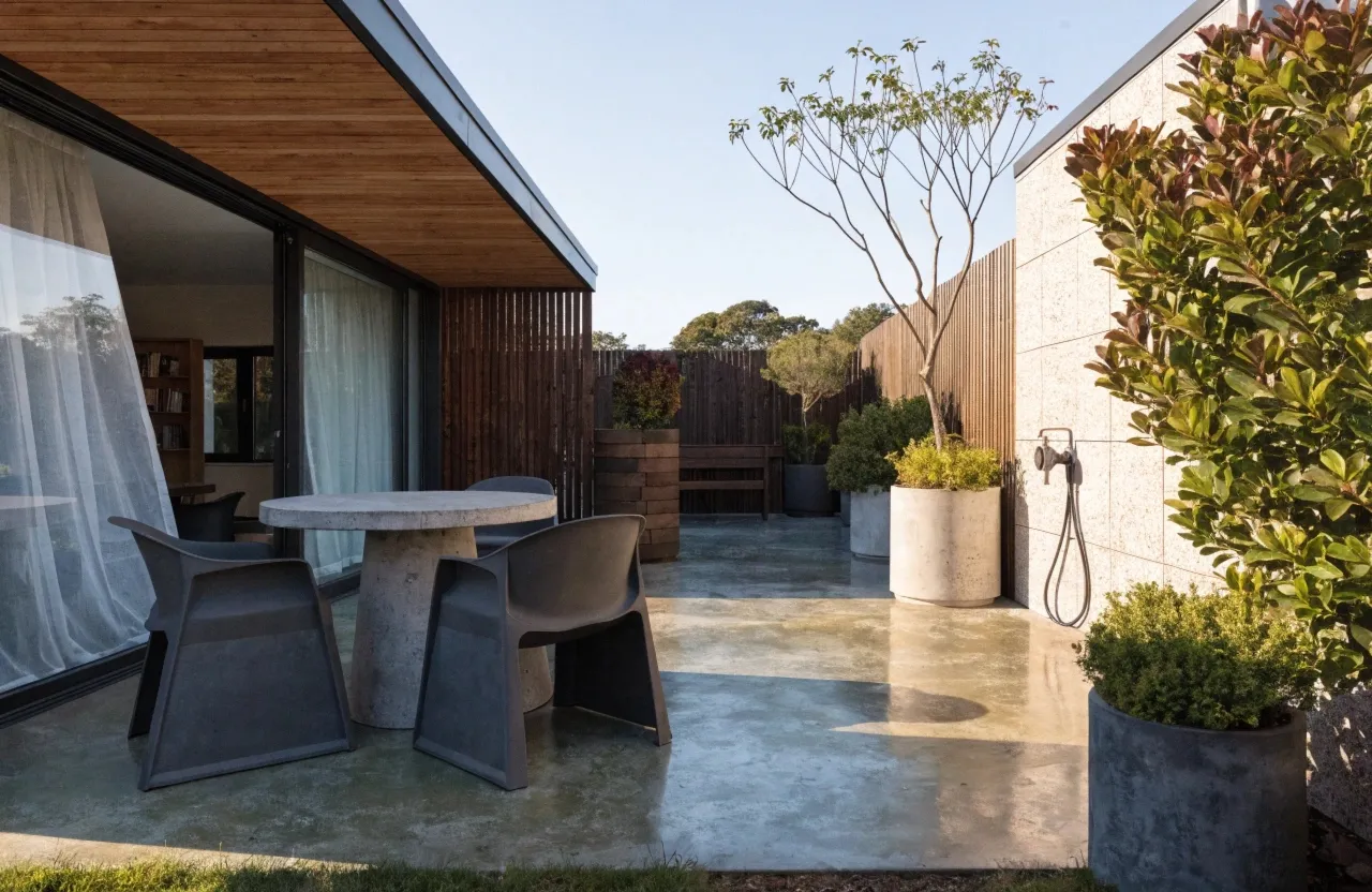 Coloured stamped concrete alfresco patio at a Gold Coast home